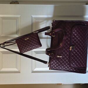 Bagstellar Elegant Quilted Burgundy Tote Bag Set.